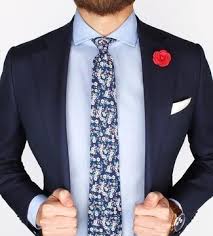 Knowing what to wear with a blue suit can be a difficult and sometimes boring task. Men S Navy Blazer Light Blue Dress Shirt Navy Floral Tie White Pocket Square Lookastic