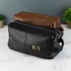 Personalised Embroidered Mens Leather Toilet Wash Bag with Strap Black or  Brown