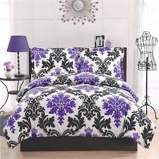 The rich texture of this damask bedding will add a beautiful look to your contemporary bedroom. Girl Teen Kid Modern Black White Purple Damask Twin Full Queen Comforter Bed Set On Popscreen