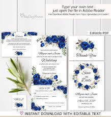 Blue Wedding Invitation Template Royal Blue Wedding Etsy Blue Wedding Invitations Royal Blue Wedding Invitations Wedding Invitations