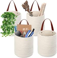 Check spelling or type a new query. Amazon Com Tomcare 4 Pack Hanging Baskets Wall Basket 7 9 X 6 7 Small Woven Storage Baskets Rope Hanging Storage With Leather Handles Small Decorative Baskets Organizer For Plants Bedroom Office White