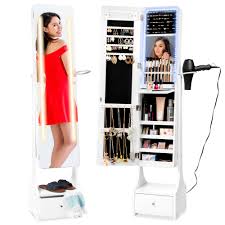 Stand up mirror jewelry armoires beautiful furniture floor with storage living swiv armoire. Best Choice Products Full Length Led Mirrored Jewelry Storage Organizer Cabinet W Interior Exterior Lights White Walmart Com Walmart Com