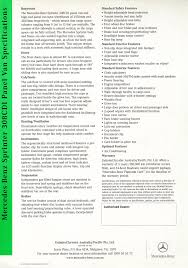 2000 Mercedes Benz Sprinter 308cdi 308cdi High Roof Panel Van Specifications Double Sided Sheet Side 2 Aussie Brochure Benz Sprinter Mercedes Benz Mercedes