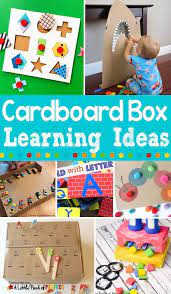 50 Clever Cardboard Box Boredom Buster Kids Activities Learning Games For Kids Cardboard Crafts Kids Toddler Learning Activities