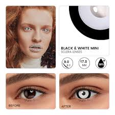Black White Mini Sclera Contacts, Bold Two-Tone Lenses