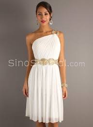 White A Line One Shoulder Sequins Knee Length Chiffon Graduation Dress Grecian Dress Short White Cocktail Dresses Greek Goddess Dress