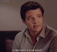 I love he gave her a power bar for breakfast and keeps asking her out to  dinner