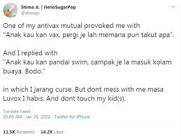 Tiada kes miokarditis, perikarditis vaksin comirnaty dilaporkan di malaysia. Mengadu Anak Tak Sihat Ibu Sekolahkan Rakan Anti Vaksin Beri Jawapan Kurang Cerdik Anak Kau Kan Suntik Vaksin Pergi Saja Mana Mana Tak Perlu Takut Viral Mstar