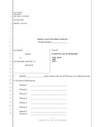 As a paralegal, it is your job to have all potential evidence ready should the attorney decide he wants to use it as evidence. Sample California Witness List