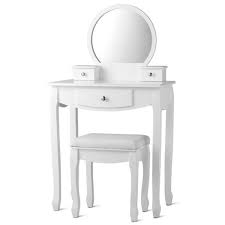 white vanity set with oval mirror