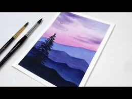 You just painted a mountain sunset! Watercolor Tutorial For Beginners Step By Step Purple Sunset Watercolor Painting For Beginners Watercolor Sunset Purple Painting Diy Watercolor Painting