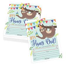 Also you get a name plate where you can write down the name and the necessary details like date and time of pick up and drop with these slumber party invitation templates. 25 Sloth Kids Birthday Or Slumber Party Invitations Baby Shower Invite Boy Or Girl Sleepover Themed Celebration Baby Fossil