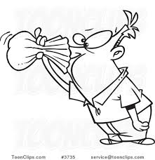 Breathing into a paper bag to control hyperventilation might improve hypocarbia, but should not be done because of the risks of hypoxia and death. Cartoon Black And White Line Drawing Of A Nauseous Guy Breathing Into A Paper Bag 3735 By Ron Leishman