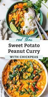 Red Thai Peanut Curry Sweet Potatoes Chickpeas Fit Mitten Kitchen Recipe Sweet Potato Curry Chickpea Recipes Recipes