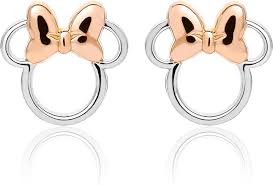 Amazon Com Disney Minnie Mouse Jewelry Minnie Silhouette Stud Earrings Two Tone Sterling Silver Clothing Shoes Jewelry