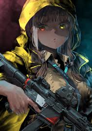 Yellow anime illustrations & vectors. Hd Wallpaper Anime Anime Girls White Hair Red Eyes Yellow Eyes Gun Wallpaper Flare