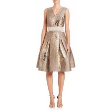 Carolina Herrera Wisteria Jacquard Cocktail Dress Designer Outfits Woman Metallic Cocktail Dresses V Neck Cocktail Dress