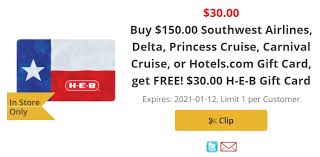 It's our mission to provide convenience & safety for gift card buyers and recipients by offering personalized, predesigned, and electronic gift cards with custom greetings. Expired H E B Buy 150 Select Gift Cards Get 30 H E B Gift Card Free Southwest Hotels Com Delta More Gc Galore