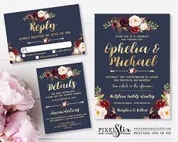 Printable Wedding Invitation Suite Navy Blue And Gold Foil Dark Rustic Flow Navy Wedding Invitations Printable Wedding Invitations Floral Wedding Invitations