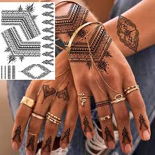 Because our henna tattoos are made with our proprietary fda approved inks, you avoid the risk associated with traditional henna inks. Buy Rejaski 6 Sheets Symmetry Black Henna Temporary Tattoos For Women Girls Large Lace Mehndi Tattoo Temporary Kits Wedding Bridal Hena Fake Jewels Tatoo Sticker Hands Mandala Lotus Tatto Adults Sets Online