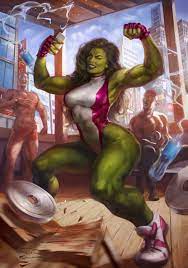 1girls 2022 2boys alternate version available big breasts  detailed background female female focus fingerless gloves green hair green  skin gym hi res holding phone hulk (series) leotard long hair