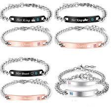 1pcs Her King His Queen Couple Bracelets Stainless Steel Crytal Crown Charm Bracelets His Beauty Her Beast Bangle For Women Men Gift For Lover Wish