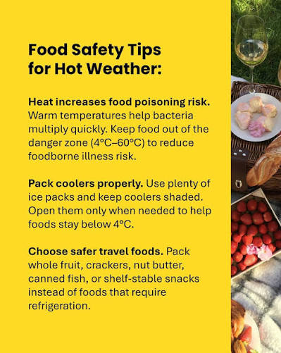 We asked Paulina from our Clinical Nutrition team to share some quick tips  for hot weather food safety ️ When temperatures rise, so does the risk of foodborne  illness. Bacteria grow more