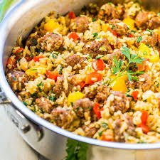 Italian Sausage And Peppers Skillet With Rice Averie Cooks Recipe Italian Sausage Recipes Stuffed Peppers Sausage Recipes For Dinner