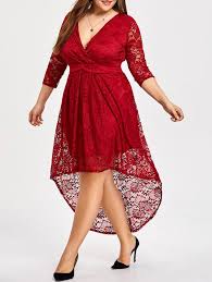 Plus Size High Low Vintage Lace Dress 3 4 Length Sleeves Asymmetrical Lace Dress Vintage Cocktail Dress Lace Plus Size Dresses