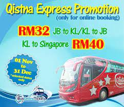 Travel by bus from johor bahru to kuala lumpur takes about 5 hours. Qistna Express Offer Promotion For Bus From Jb To Kl Return Trip