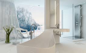 Small bathroom interior design ideas 2020 | modern american small bathroom renovationall modern bathroom design ideas for small bathroom is shown in this vid. Ultra Modern Design Bathroom Interior With Unusual Shaped Bathtub Stock Photo Picture And Royalty Free Image Image 46059633