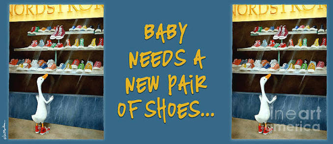 baby needs a New pair of shoes...MUG Coffee Mug by Will Bullas | Duck Shopping for Shoes
