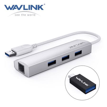 Wavlink 4-Port USB 3.0 Hub with Gigabit Ethernet Adapter Aluminum Portable USB C Hub with Rj45 10/100/1000 Mbps Ethernet LAN Network Adapter