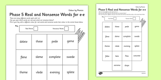 Students can cut and paste real and nonsense words, sort nonsense words from a word bank, or color by code. Phase 5 E E Split Digraph Colour By Phoneme Real And Nonsense Words