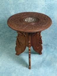 Vtg Small Tea Coffee Carved Wood Rosewood Teak Folding Anglo Indian Table Bone Indian Table Antique Coffee Tables Small Tea