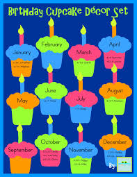 Birthday Cupcake Decor Set Birthday Chart Classroom