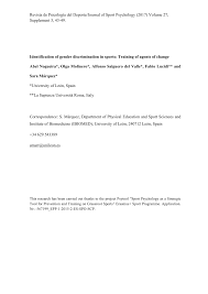 This project will investigate if. Pdf Identification Of Gender Discrimination In Sports Training Of Agents Of Change