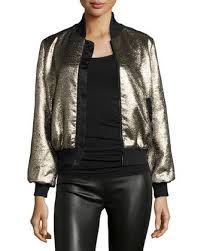 Black And Gold Jacket Allura Metallic Bomber Jacket Black Gold By Cinq A Sept At Neiman Marcus Patterned Bomber Jacket Metallic Bomber Jacket Bomber Jacket