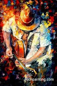 Portrait of a blond young woman sitting on a stool and holding a red electric guitar. Man Playing Guitar Painting Music Painting Guitar Painting Oil Painting On Canvas