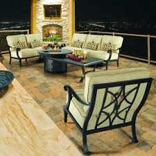 Some can act as a dining table as well, with the fire pit in the center. Castelle Bellagio Outdoor Furniture Set With Firepit Table Cs Bellagio Set3
