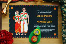 A Fun Customized Tambrahm Wedding Invitation Illustrated To Should A Caricature Wedding Invitations Illustrated Wedding Invitations Wedding Card Design Indian