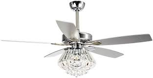 The concept of ceiling fans with light is to introduce a way that circulate air to get cool while brightening the room. Amazon Com Ceiling Fan With Lights Parrot Uncle 52 Inch Ceiling Fan With Remote Control Modern Crystal Chandelier Fans For Bedroom With 5 Reversible Blades 3 Bulbs Not Included Chrome Kitchen Dining