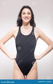 Candid Smiling One Young Woman Swimmer Swimsuit Stock Image - Image of  standing, young: 90079757