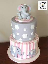Grey Pink And White Elephant Baby Shower Cake Elephant Topper Based On An Image By Lucy S Cakes A Bolos Para Cha De Bebe Bolo De Biscuit Bolos De Aniversario