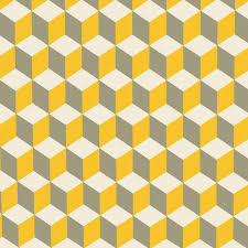 Yellow grey floral repeating pattern. Cool Yellow And Grey Cube Design Yellow Wall Art Acrylic Art White Art