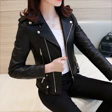 Women Faux Leather Jacket 2019 Autumn Pu Leather Motorcycle Jacket Slim Female Large Black S Jacket Outfit Women Leather Jacket Style Faux Leather Jacket Women