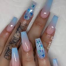 Blue Butterfly Nails Nailinspo Blue Ombre Blueombre Butterflies In 2020 Coffin Nails Designs Cute Acrylic Nail Designs Cute Acrylic Nails