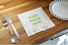 Soft Paper Napkin On Kitchen Wood Surface Mockup Wood Table Knife Products Plate Eating Time Mockup Template Wood Kitchen Wood Surface Paper Napkins