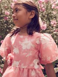 Laura Ashley Bright Pink Winter Rose Floral Organza Pintuck Prom Dress