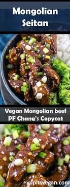 Slices of seitan are sautéed in soy sauce, ginger, and garlic and then laid over a bed of rice. Mongolian Seitan Vegetarian Mongolian Beef Recipe Yup It S Vegan In 2020 Mongolian Beef Recipes Beef Recipes Seitan Recipes